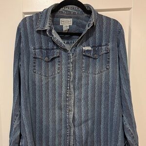 Vintage Arizona Jean Co. Striped Denim Shirt — Youth XL (Fits Adult XS/S)